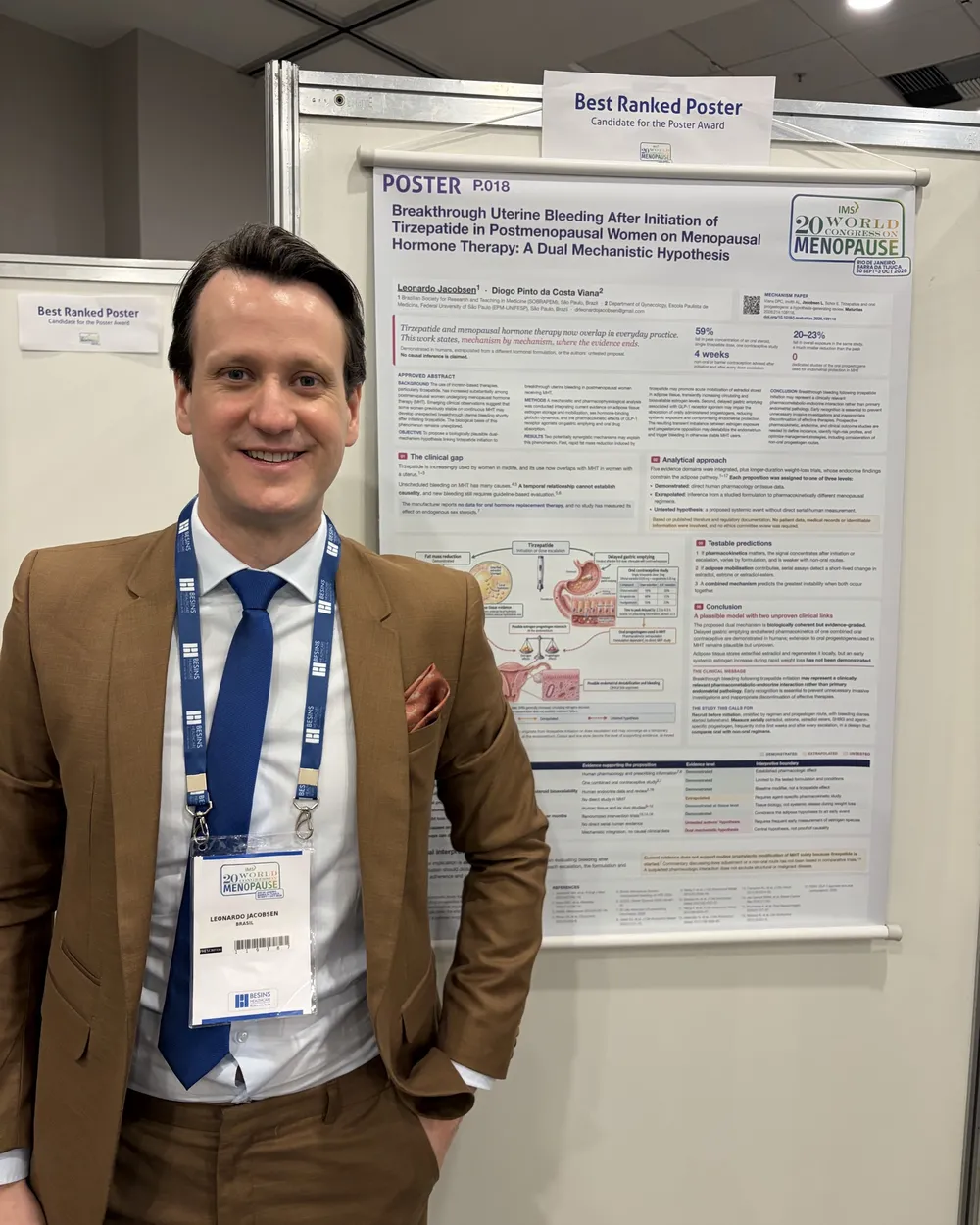 Dr. Leonardo Jacobsen ao lado do pôster P.018 no 20th World Congress on Menopause