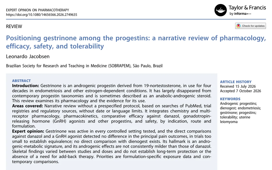 Primeira página do artigo publicado na Expert Opinion on Pharmacotherapy